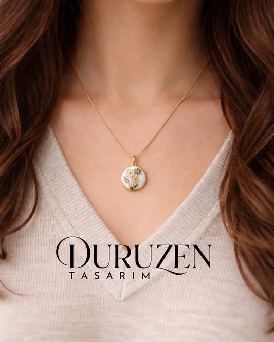 Kişiye Özel İçi Fotoğraflı Çiçek Desenli Kapaklı Kolye No:11