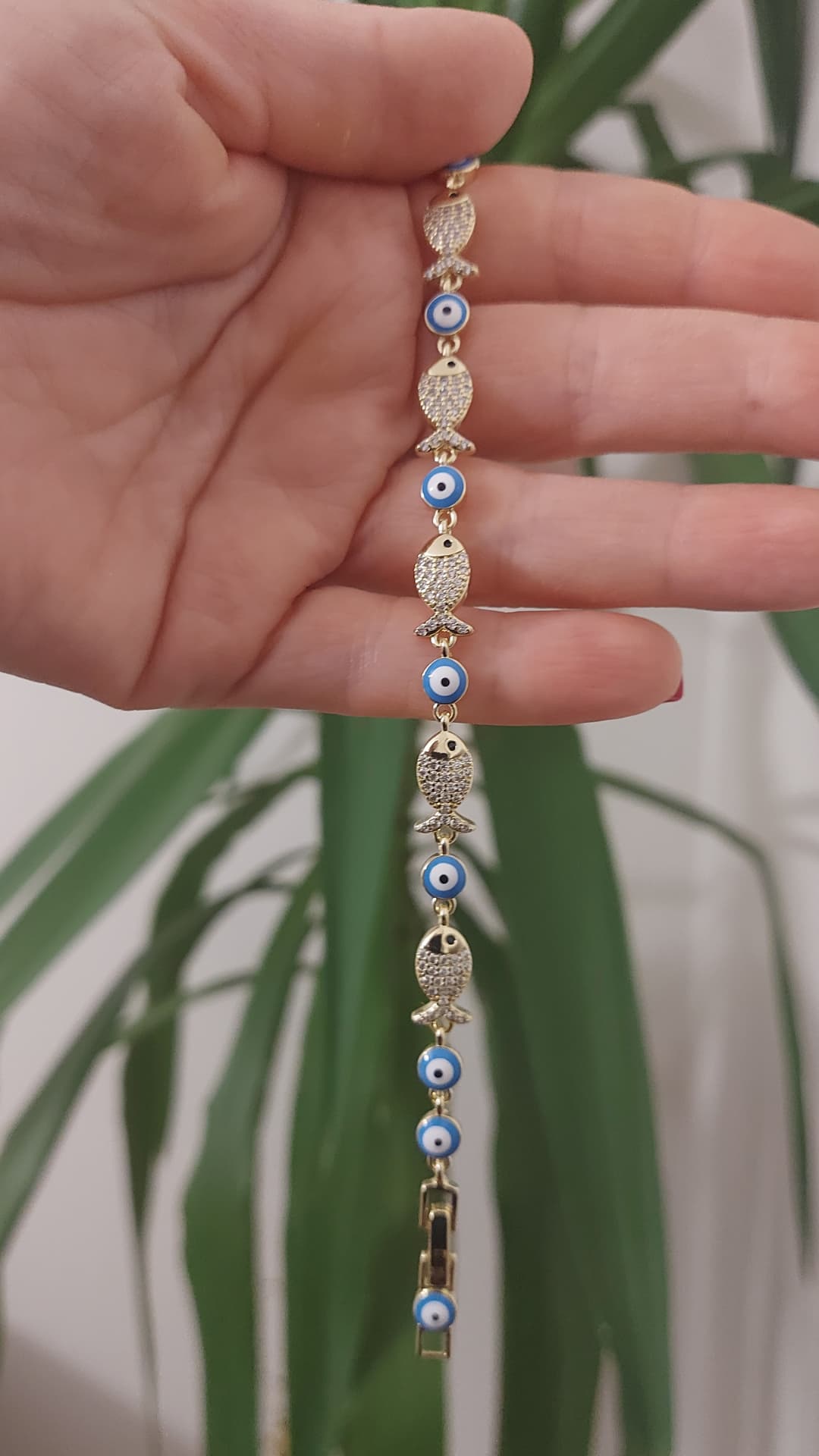 Nazar Boncuklu Şans Balığı Gold Bileklik