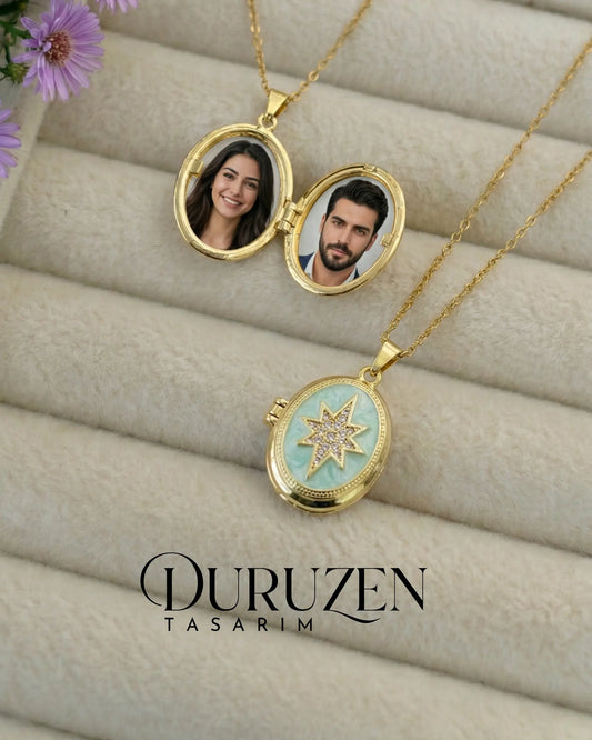Kişiye Özel Fotoğraflı Kapaklı Yıldız Tasarımlı Kolye No:1