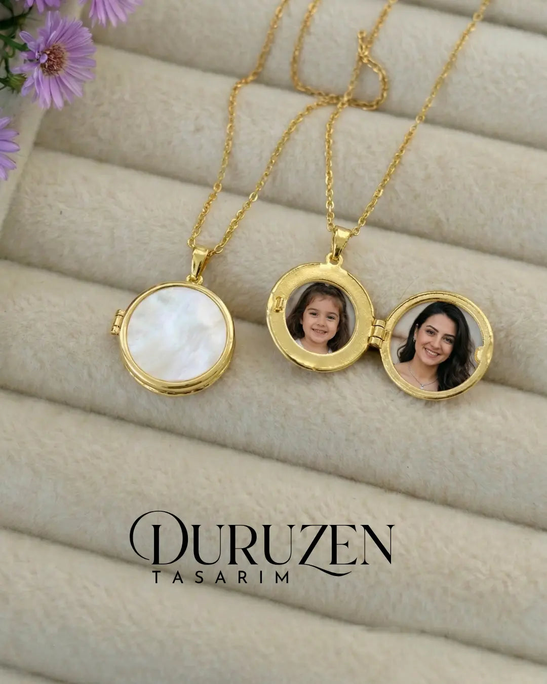 Kişiye Özel Tek Fotoğraflı Kapaklı Sedefli Yuvarlak Kolye No:8