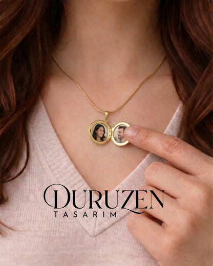 Kişiye Özel İçi Fotoğraflı Çiçek Desenli Kapaklı Kolye No:11