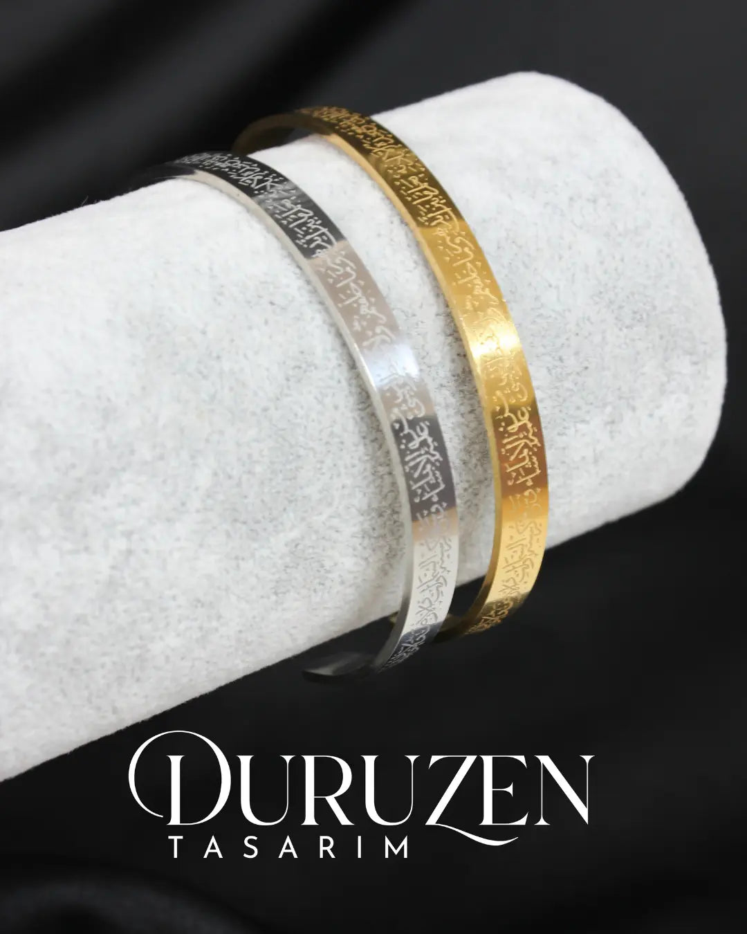 Ayetel Kürsi İşlemeli Paslanmaz Çelik Gold & Gümüş Bileklik