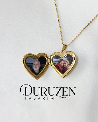 Kişiye Özel Fotoğraflı Kapaklı Kalp Kolye
