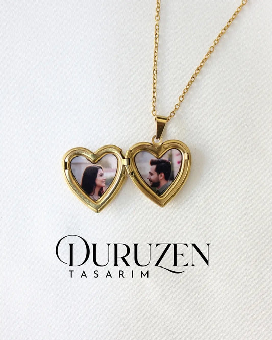 Kişiye Özel Fotoğraflı Kapaklı Kalp Kolye