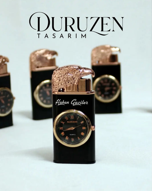 Kişiye Özel Saatli Kartal Başlı Çakmak
