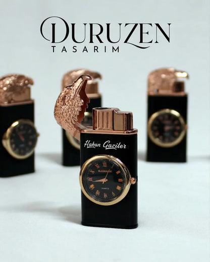 Kişiye Özel Saatli Kartal Başlı Çakmak