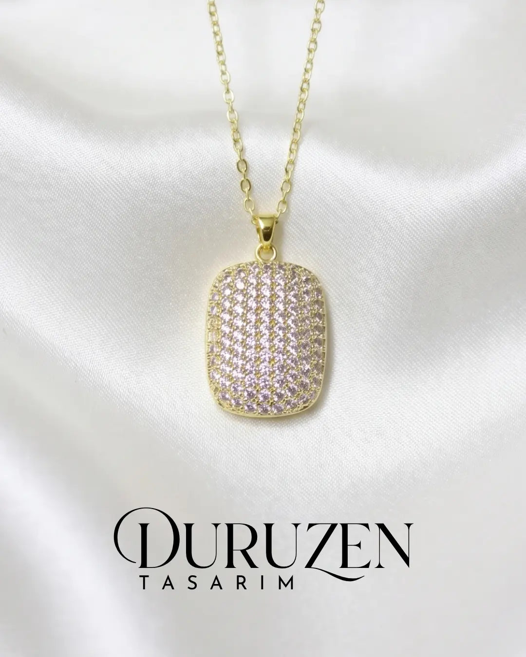 Kişiye Özel Fotoğraflı Kapaklı Lüks Taşlı Gold Anı Kolyesi