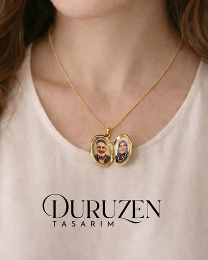 Kişiye Özel Fotoğraflı Taş İşlemeli Anı Kolyesi
