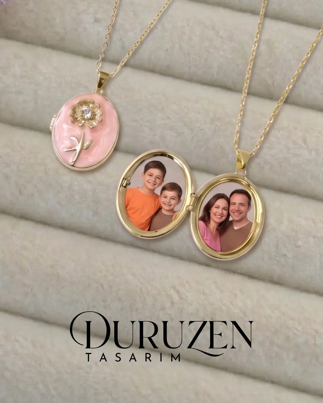 Kişiye Özel Fotoğraflı Kapaklı Pembe Mineli Papatya Detaylı Kolye