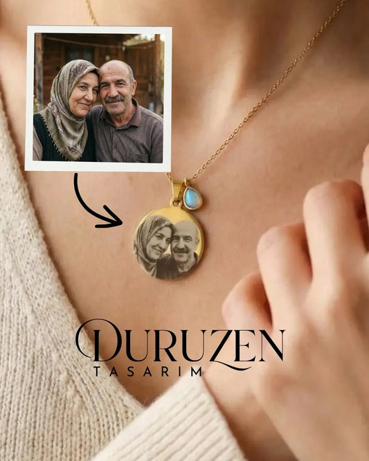 Kişiye Özel Fotoğraflı Lazer İşlemeli Kolye