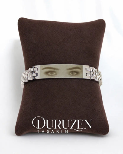 Kişiselleştirilebilir Gümüş Renk VIP Rolex Model Çelik Göz Bileklik
