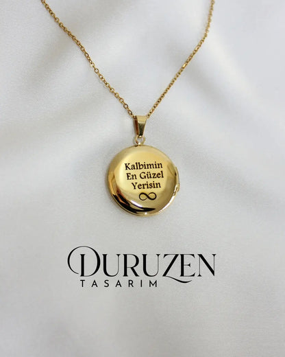 Kişiye Özel Fotoğraflı Kapaklı Yuvarlak Kolye